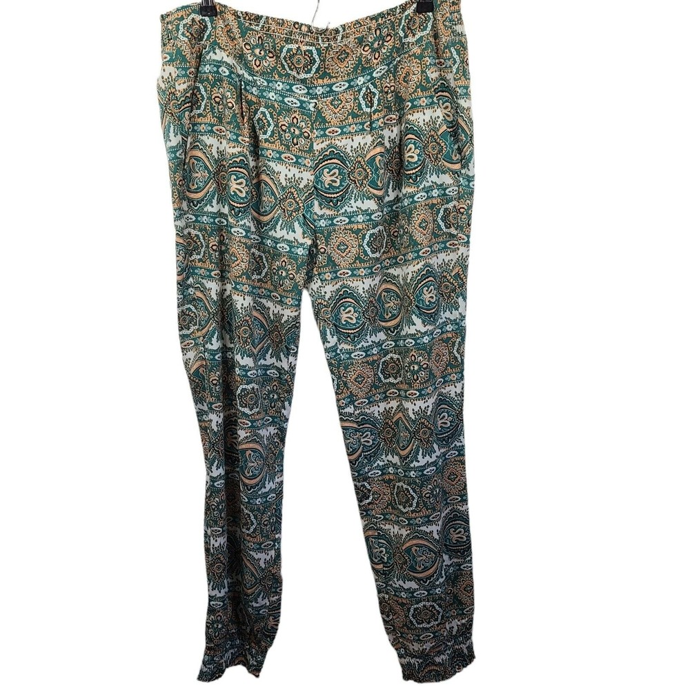 Umgee Paisley Boho Smocked Multi Colored Joggers Large Womens